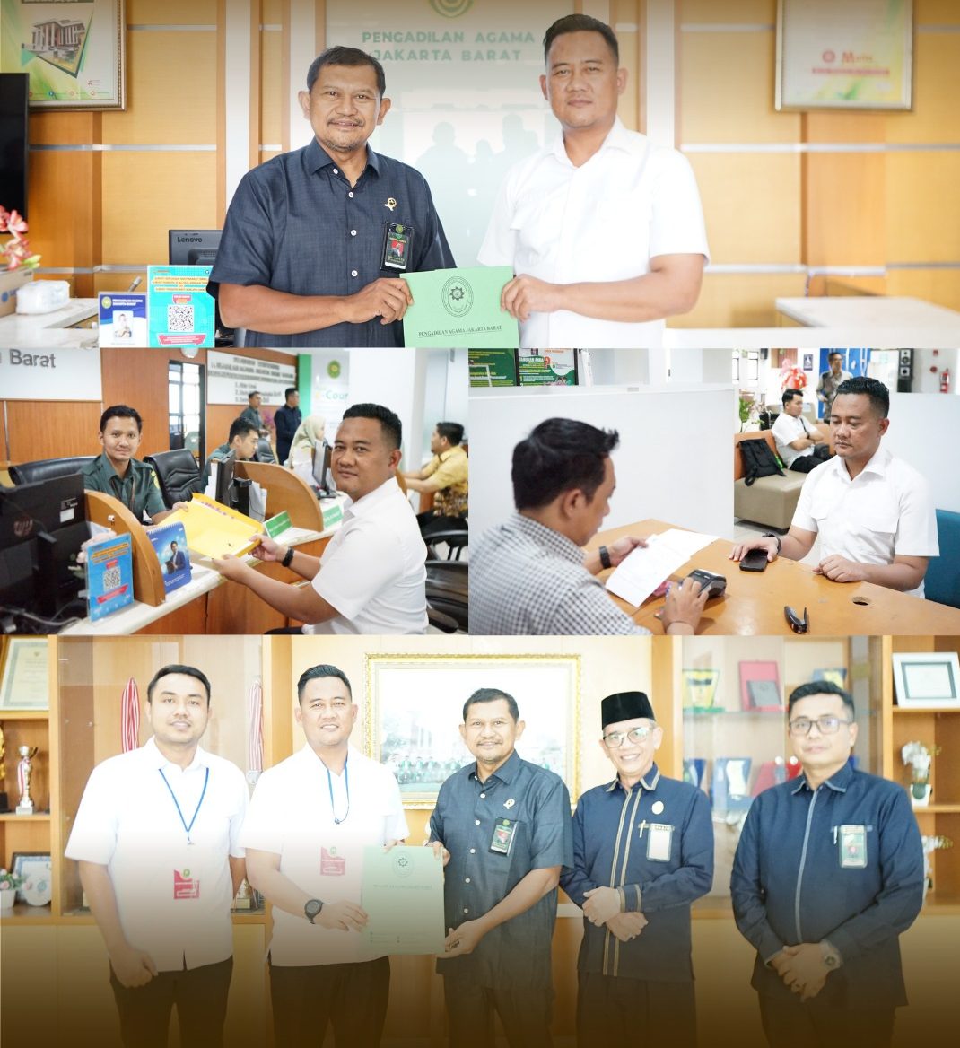 Teks foto: Kolase Kejaksaan Negeri Jakarta Barat tim JPN dipimpin Kasi Datun Anggara Hendra Setya menguggat pembatalan perkawinan WNI alami KDRT oleh WNA ke Pengadilan Agama Jakarta Barat. (Dok. Kejari Jakbar)