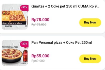 Tangkapan Layar Aplikasi Qpon Indonesia menu promo Pizza Hut Minggu (4/5/2025)
