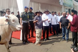 Teks Foto: Jaksa Agung RI ST Burhannuddin menyerahkan 47 Hewan Kurban ke Panitia Pelaksana Hewan Kurban peringati Hari Raya Idul Adha. (Istimewa)